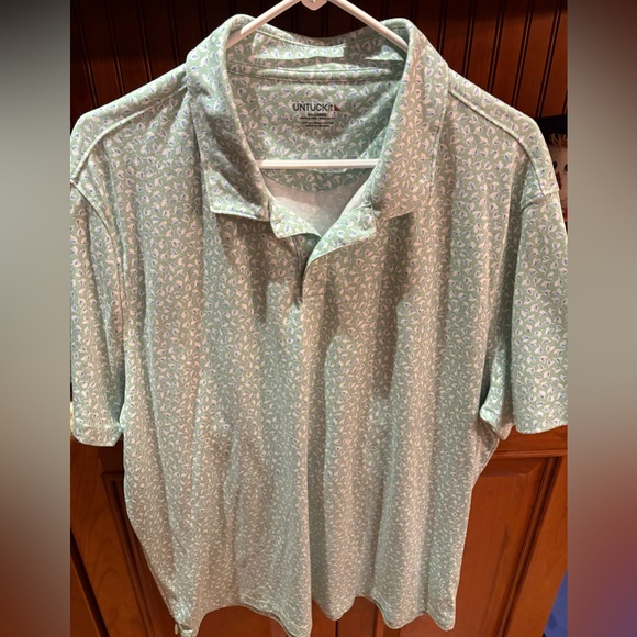 UNTUCKit men’s polo. Sharp green & blue print‎ with logo. 2XL - Picture 5 of 6